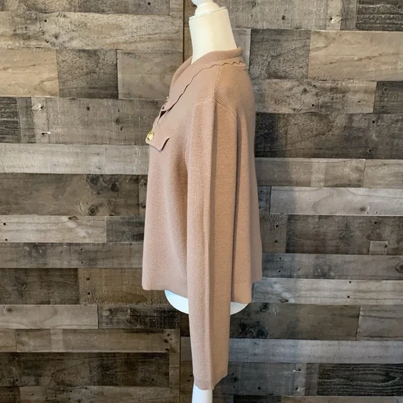 Tahari Sweater Jacket with Peter Pan collar and gold buttons - Picture 4 of 16